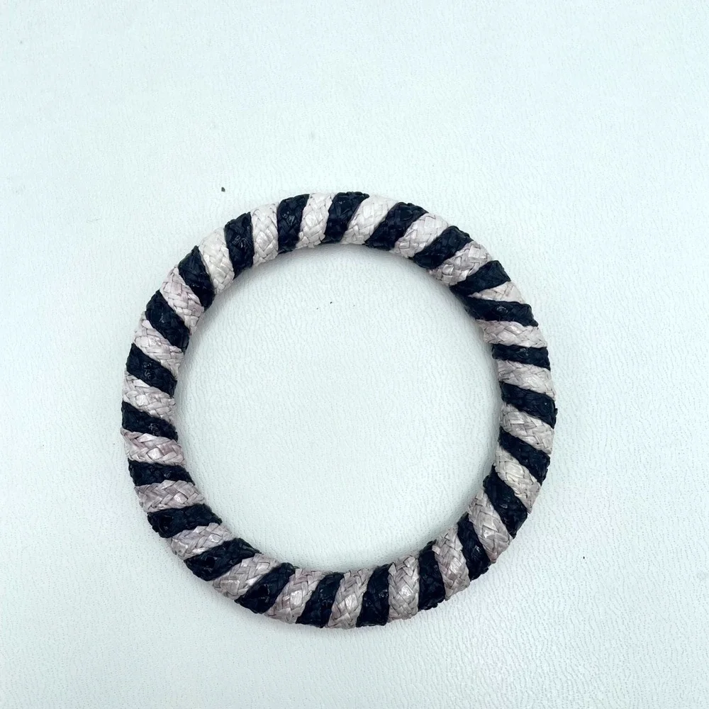 Bohemian Black White Eco-Chic Thin Woven Braided Rope-Style Bangle Bracelet - Picture 4 of 14
